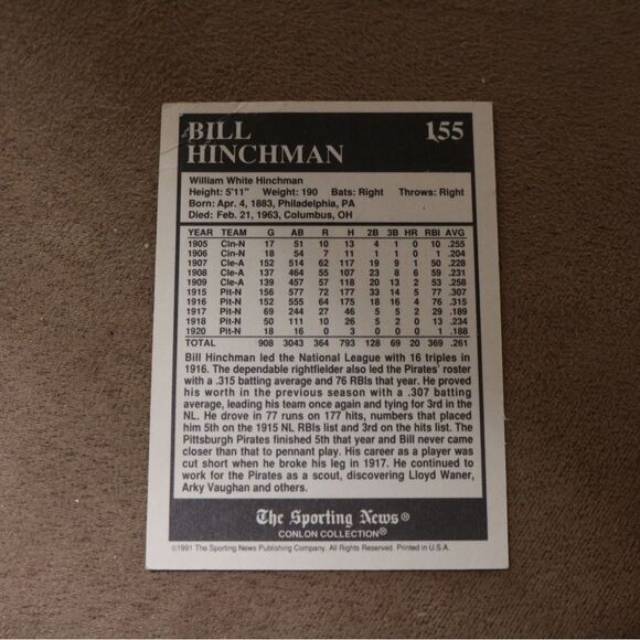 Bill Hinchman #155 Baseball Card - Picture 2 of 2